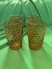 Four Antique Amber Glass Hobnail Cecelia Tumblers