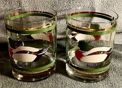 Set Of 9 Misc Vintage Drinking Glasses Hunting Theme, & Same Color Scheme