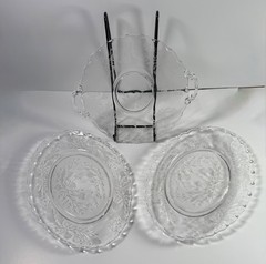 Fostoria Etched Crystal Serving Set 3pc – 2 Oval Platters 12×9 + Handled Tray