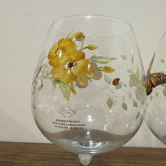 4 Beautiful Lenox Butterfly Meadow Clear Hand Etched Balloon Wine Goblet 8 7/8”