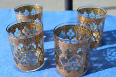 VTG 4 Culver Valencia Double Old Fashioned Cocktail Glasses 22K Gold MCM