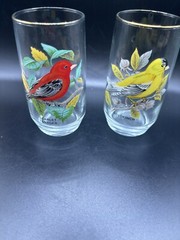 West Virginia American Songbirds Two Drinking Glasses Tanager And Goldfinch