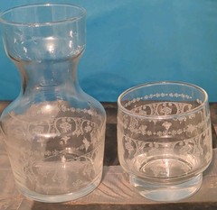 Etched Clear Glass Carafe and Tumbler Set Decorative Two-Piece Glossy Finish