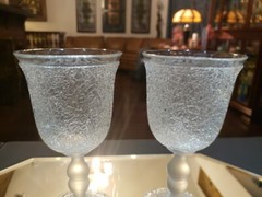 (2) Water Goblets 7-1/2″ Glasses, Antique Overshot Over shot c.1800’s Satin knop