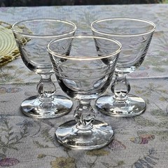 Libbey Interlude Clove Stem Spiral Cut Liquor Cocktail Glasses 4″ Set of 3 RARE