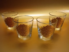 MCM Estate- 4 Lowball Libbey Barware 22k Gold Medallion Opera Cocktail Glasses