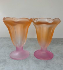 Vintage Libbey Ka-Dinks Frosted Sundae Glasses Pink Orange Ombre Parfait Retro