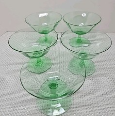 Vintage Set (5) Glowing Uranium Paneled Optic Low Sherbet Depression Era Glasses
