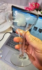 4 Vtg Hollow Stem Champagne Glass w/ Frosted Unicorn 5 1/4″-A2