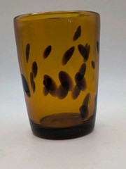 Vtg Hand Blown Tortoise Shell Juice Glass 6oz Votive Holder Amber Heavy Pontil