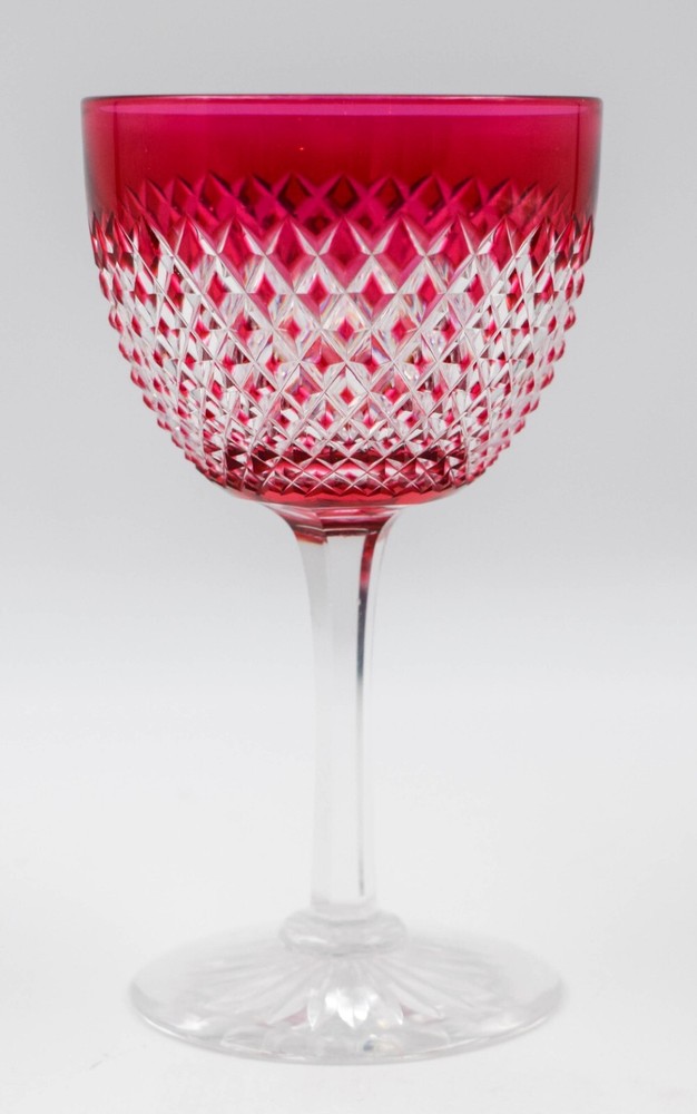 American Brilliant Period Cranberry Finely Cut to Clear Wine Glass, Circa 1900