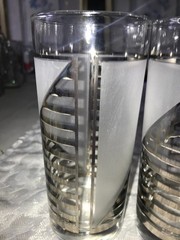 Set of 5 CULVER SIlver SHIP’S SAIL Frosted CLOUDS Striped 16oz Highball TUMBLER