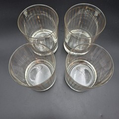 Lot 4 Vintage Culver Glass Devon Gold 22k Vertical Stripe Rocks Glasses Signed