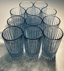 (11) FOSTORIA HERITAGE BLUE 5 1/2” Highball Pressed Crystal 12oz Glasses Set EUC