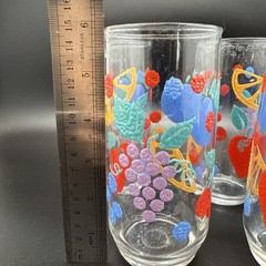MCM Libbey FANCIFUL FRUIT Plum Cherry 6″ Tumblers / Glasses *SET of 4 VINTAGE!