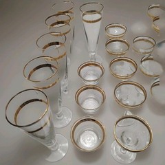 Libbey 22K Vtg Etched Gold-Trimmed Glass Goblets (31) Misc Designs/Style #3700-4