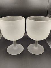 Set 2 MCM Frosted Glass Playing Cards Stemmed Glass Goblets Barware 14 Oz.