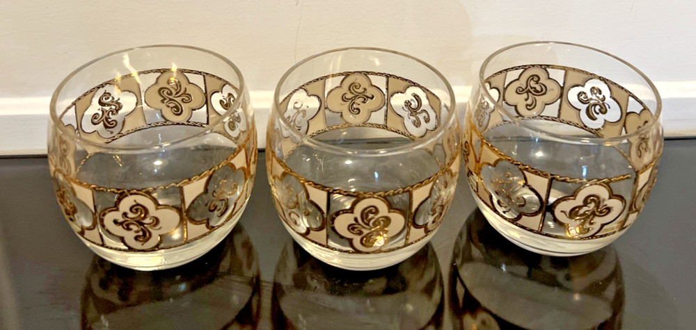 MCM Culver ~ Sallye ~ Roly Poly Glasses with Gold SET of 3 VTG Barware