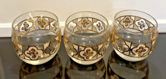 MCM Culver ~ Sallye ~ Roly Poly Glasses with Gold SET of 3 VTG Barware