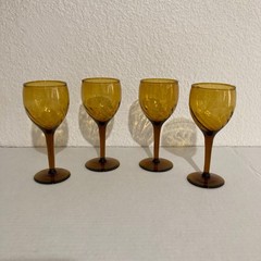 Vintage Amber Glass Empoli Style Wine Cordial Glasses Set Of 4