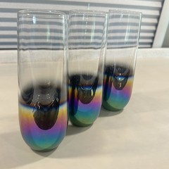 Lot 3 Vintage Skinny Glasses Wildly Iridescent Iridescence Retro Chic Champagne