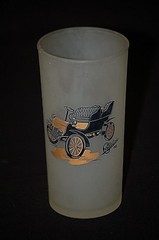 Hazel Atlas Frosted Highball Glass Antique Car Cadillac 1903 MCM