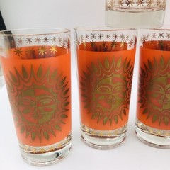 7 Vintage Celestial Aztec Sun Atomic ￼24K Gold Jeanette Highball￼ Tumbler MCM