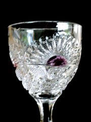 EAPG antique GOBLET US Glass 15110 SUNSHINE Rising Sun cranberry stain 1908