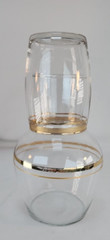 Vtg Libbey Gold Rim Bedside Tumble Up Water Pitcher Vase & Tumbler Glass Set