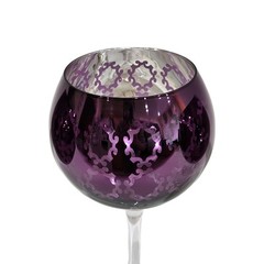 Set of 4 Electroplated Purple Mirror Etched Bubble Wine Goblets Barware 9″ x 3″