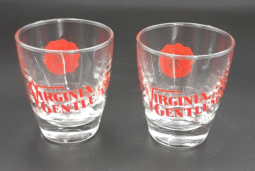 Vintage MCM Virginia Gentleman Kentucky Bourbon Shot Glasses Libbey Set Of 2