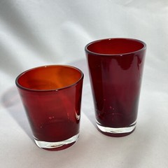 Tall Red Clear Cased Barware – Hand Blown Pontil – Holidays – 6 Pieces
