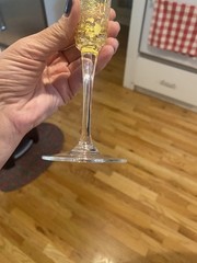 OTTO FRANEK Blown Art Glass Multi-Color Champagne Flute Gold Flecked 10.5”