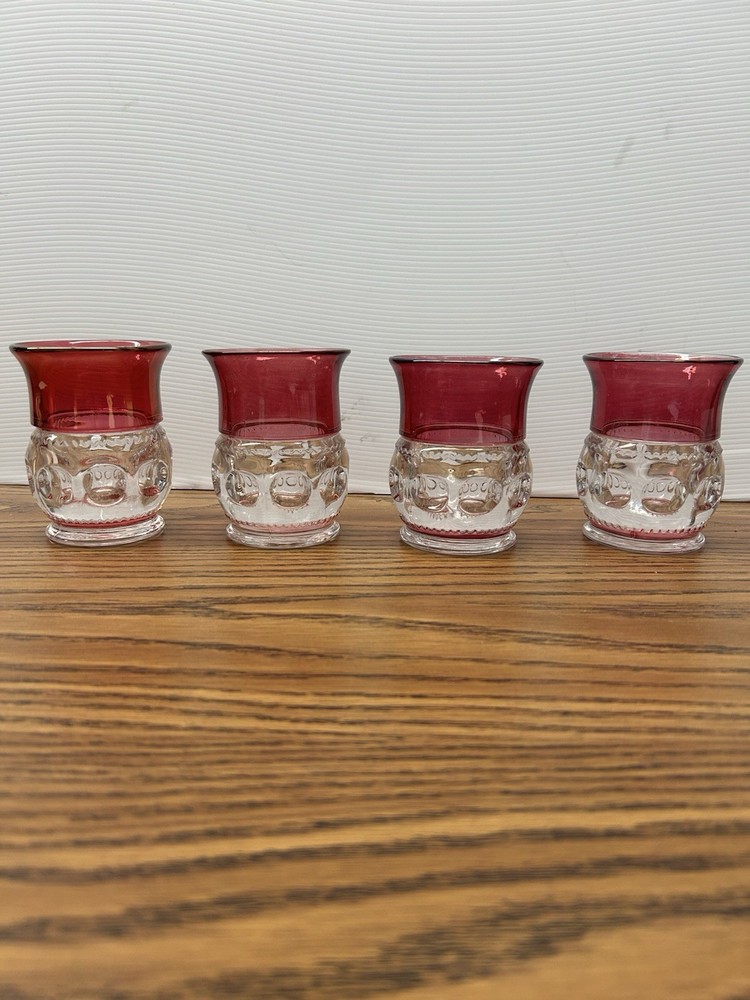 Tiffin Glass Kings Thumbprint Ruby Red Flash Flat Juice Glass Set Of 4