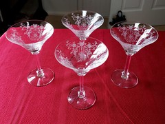 4 TIFFIN #17328 *FLORENCE* 6 1/8″ CHAMPAGNE Glasses / Tall SHERBETS (1 RIM CHIP)