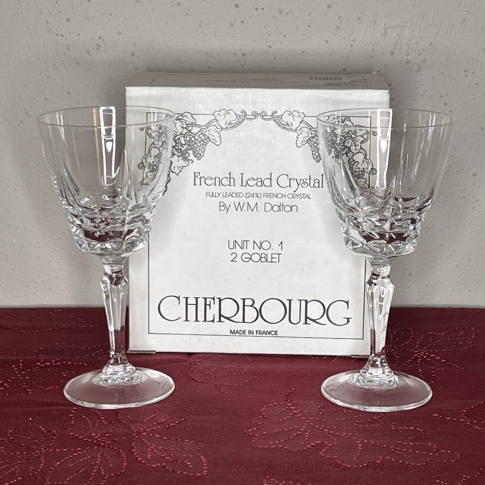 Vtg W.M. Dalton 24% French Lead Crystal Unit No.1 2 Goblets Made France In Box