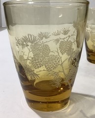 Amber Colored Drinking Glasses Tumblers Acorn Branch Design 3.4” Tall Lot Of 2
