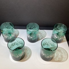 5 Double old-fashion 14 ounce glasses Libby 1970s Evergreen white pine tree