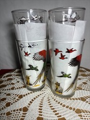 Vintage Pheasant Hunting Scene Drinking Glasses Set of 4 Game Bird Tumblers