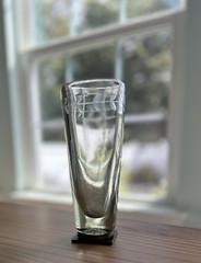 Jan Barboglio Glass Forged Iron Base Pilsner Shaped Glass/Vase 7.5” Rare