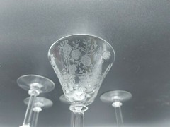 5 TIFFEN TOURAINE ROSE ETCHED PEDESTAL COCKTAIL GLASSES 5.5″ TALL 3.5″ WIDE