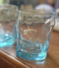 Vintage Set 2 BORMIOLI ROCCO Aqua Blue WHISKEY GLASSES/Tumblers 4.25 In Tall