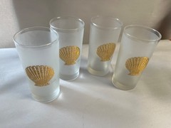 Vintage Culver Glasses Frosted Sea Shell 22kt Gold Highball Set Of 4