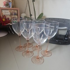Le Vin Rose Lot Of 6 Luminarc France Peach Pink Stemmed Wine Glasses Goblets
