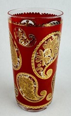 8 Vintage Culver Highball Glasses 22k Red Gold Paisley Glass Cups Tumbler 5.5″