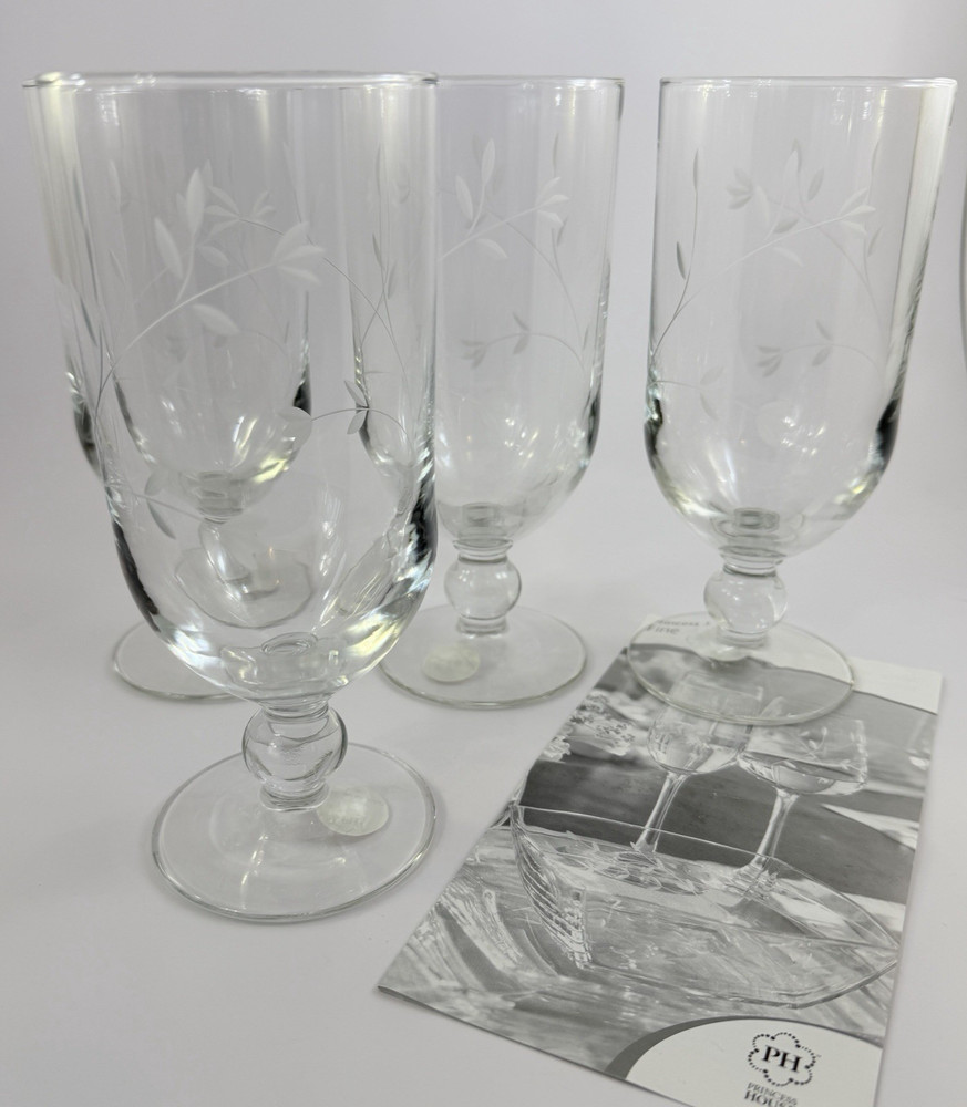 Lot (4) No 3601 Princess House Moderna Crystal Pedestal Clear Stem Glasses New