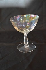 Set of 7 Fostoria Iridescent Rainbow Glass Champagne Sherbet Coupes Stemware