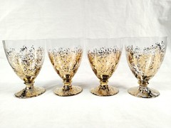 Cristallerie Italian Gold Fleck Sponge Pattern 16 oz Water Goblets Set of 4