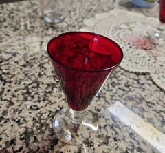 Morgantown Glass Co. Ruby Red Golf Ball Footed 4 Ounce Juice Glass (2 Of Them)