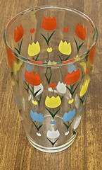 Colorful Tulips / Stripes 30 oz. Glass Tumblers Retro MCM Large Tall – Set of 2